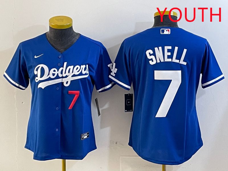 Youth Los Angeles Dodgers #7 Snell Blue Game 2025 Nike MLB Jersey style 8->youth mlb jersey->Youth Jersey